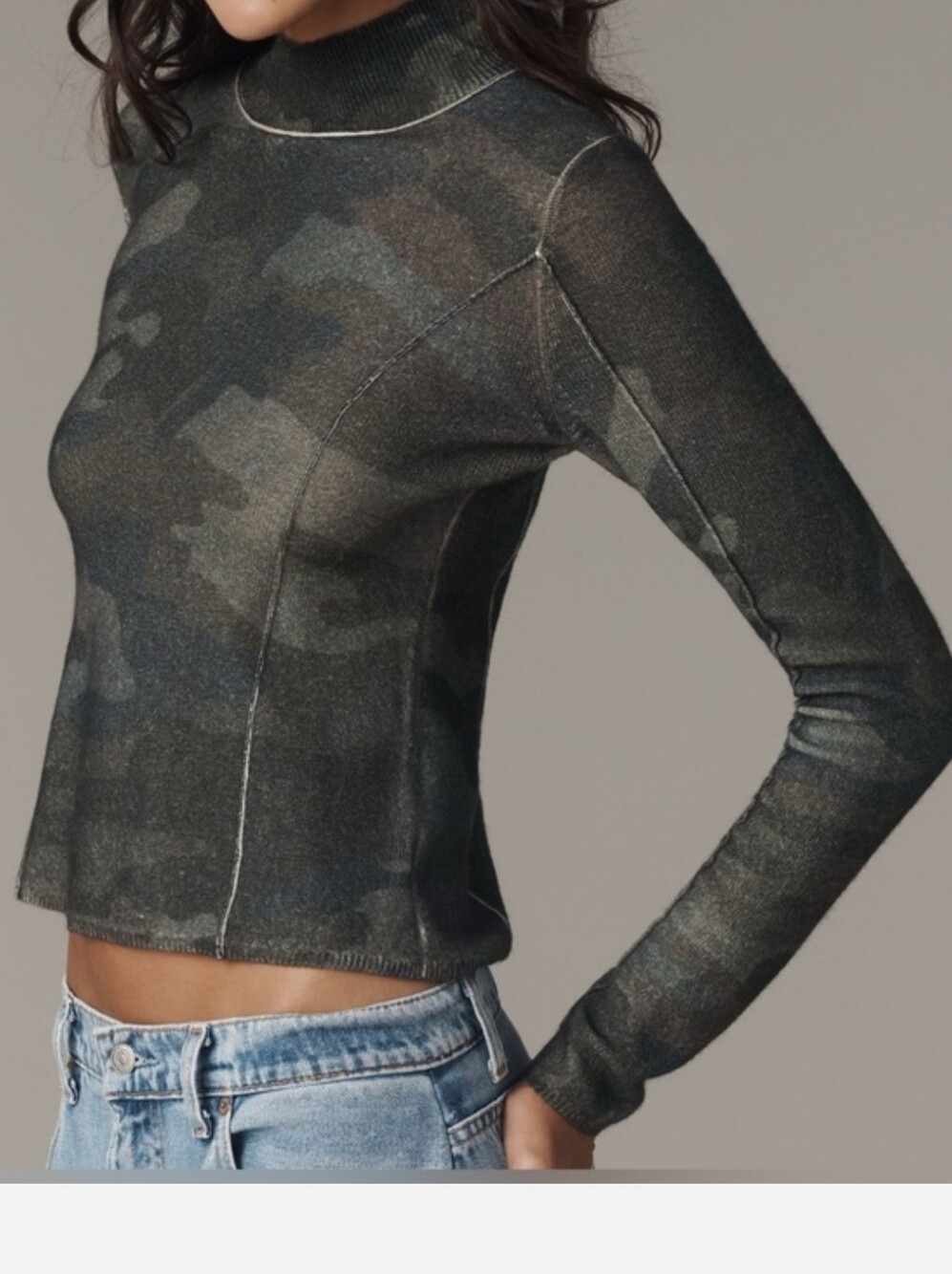 Pilcro Cashmere Women’s Mock Neck Camo Sweater Small